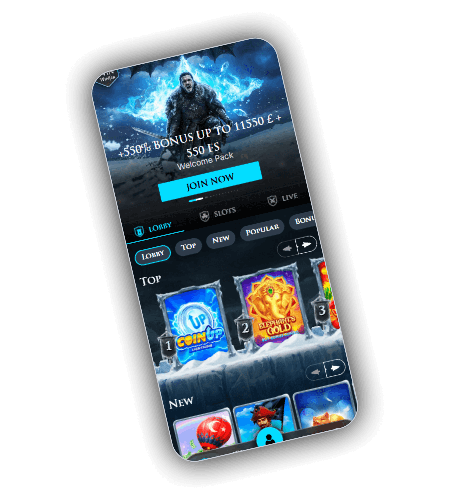 WinWinter mobile casino lobby with welcome pack